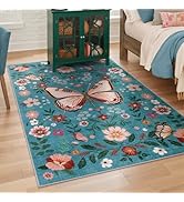 Lahome Butterfly Washable Rugs 3x5, Soft Area Rugs for Living Room Blue Insect Small Carpet for B...