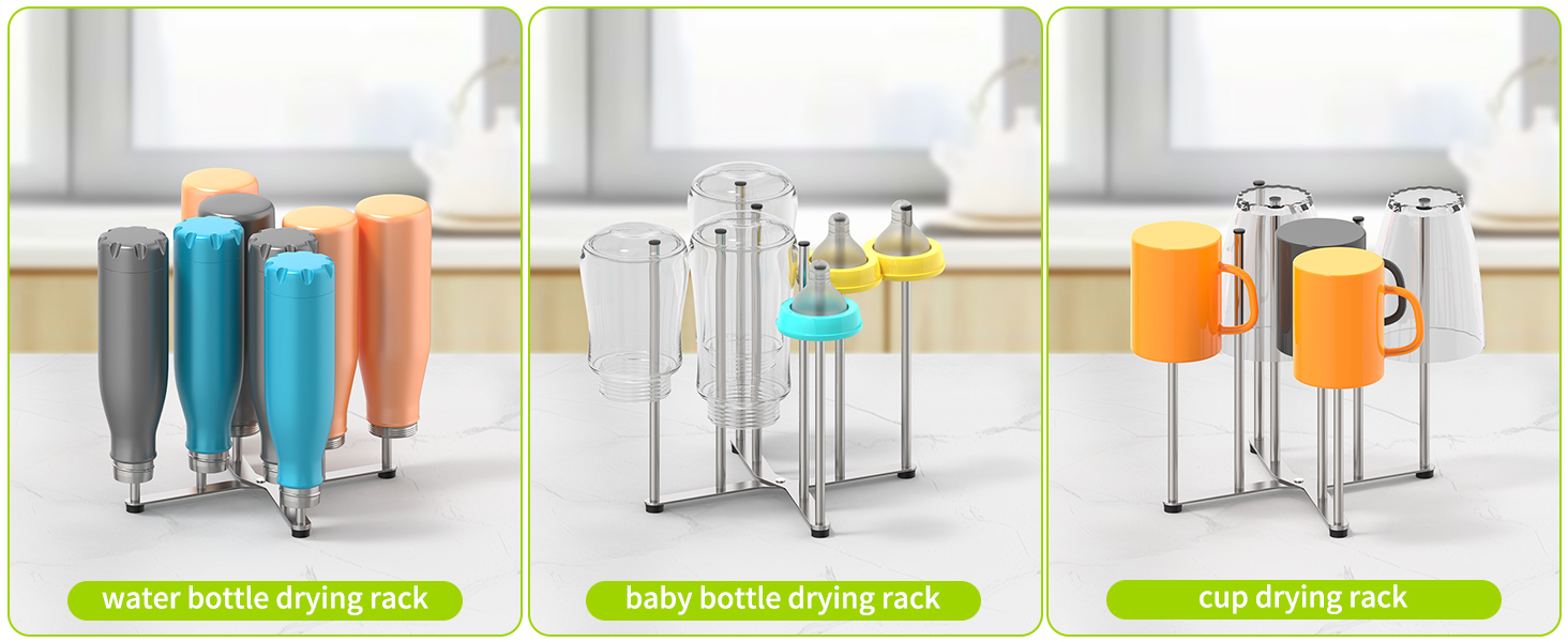 foldable water bottle drying rack for large tumbler, glasswares and tall baby bottles