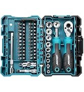 LIBRATON 1/4" Drive Mini Socket &amp; Ratchet Wrench Set with Bits, 4-13mm Shallow Sockets, Magnetic ...