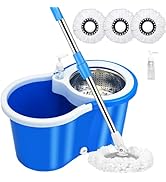 Spin Mop and Bucket with Wringer Set, 360° Mop and Bucket Set for Floor Cleaning, Stainless Steel...
