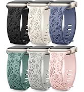 SNBLK 6 Pack Floral Engraved Bands Compatible with Apple Watch Bands for Women 40mm 41mm 42mm 38m...