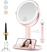 MOMOKUBA Makeup Mirror with Lights, Double Sided 1x/20x Magnifying Mirror with Light, Rechargeabl...