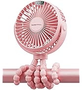 SWEETFULL Portable Stroller Fan, LED Display 6000mAh Battery Operated Mini Clip Fan, 4 Speed Rech...