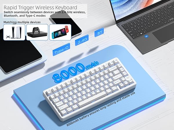 Keyboard 75%, Wireless Custom Mechanical Keyboard Rapid Trigger Hall Effect Magnetic Switch