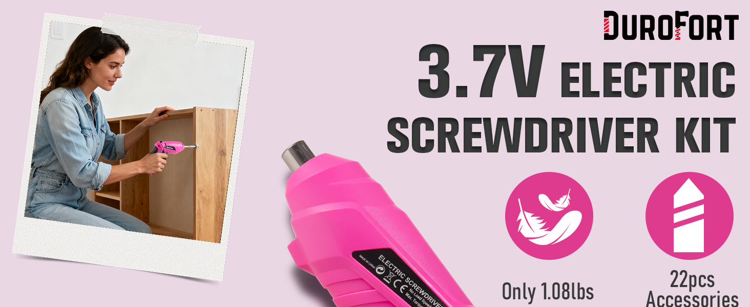 Pink Cordless Electric Screwdriver Set