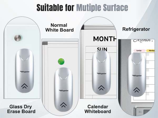 Wingwise dry erase eraser works on multiple surfaces.