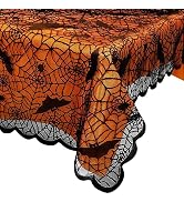 OurWarm 2Pcs Halloween Tablecloth, Spider Web Halloween Table Cloth, Black Lace Tablecloths Recta...