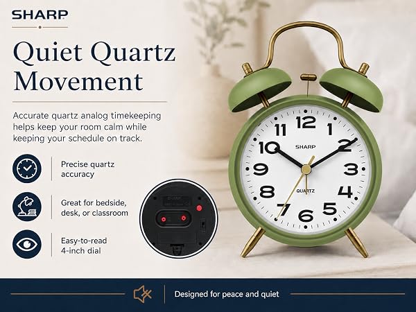 retro clock 50s 60s 70s analog twin bell loud alarm super loud battery powered wake up everytime