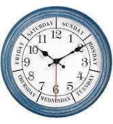 JENLYSTIME 12 Inch Retro Wall Clock,Classic Day of The Week Wall Clock,Silent Non Ticking Battery...