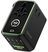 Epicka Pulse Duo 140W Universal Travel Adapter with Smart Display, International Power Adapter wi...