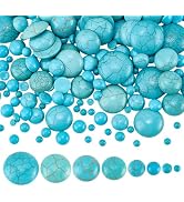 PH PandaHall 180PCS Synthetic Stone Turquoise Cabochons 8 Size Texture Dome Gemstone Tiles Half R...