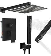 RUMOSE Matte Black Rainfall Shower System Fixture 12 Inch High Pressure Square Shower Head with 2...