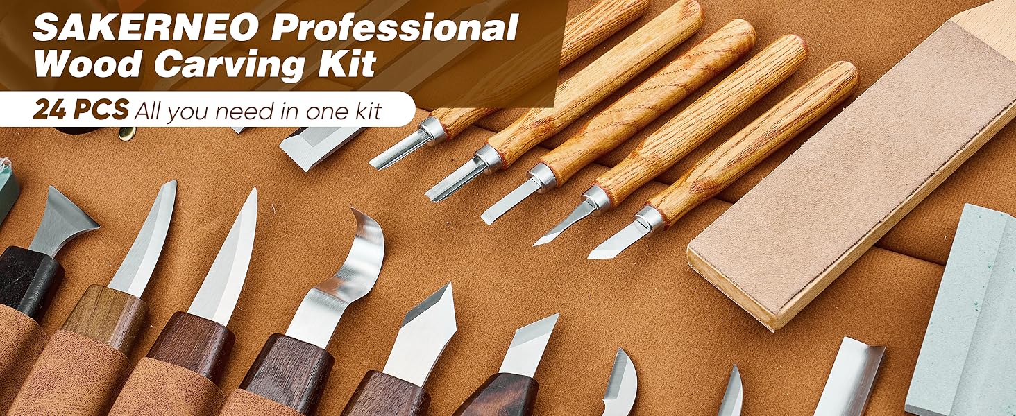 SakerNeo Deluxe Wood Carving Kit, 25 Piece Wood