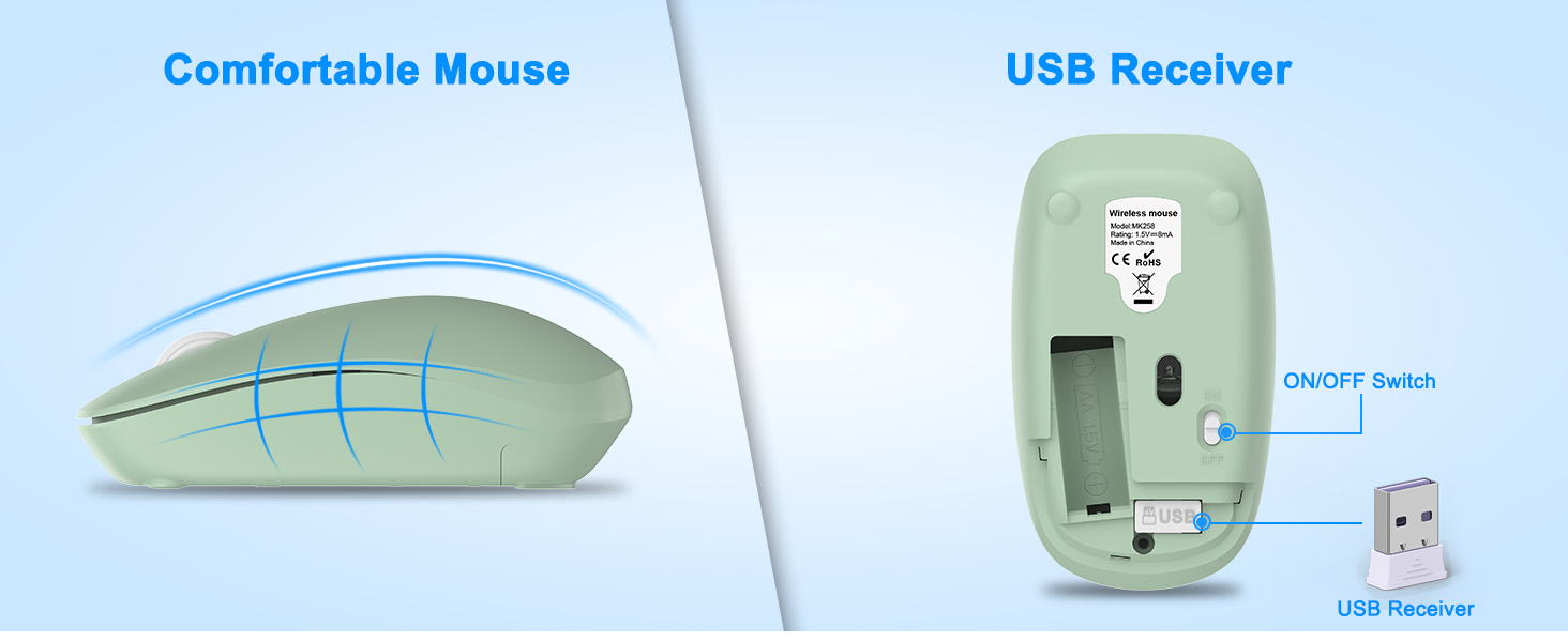 Wireless Keyboard and Mouse Combo, Full Size Silent Ergonomic Keyboard Mouse