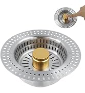 Chinflly 3 in 1 Kitchen Sink Drain Strainer &amp; Sink Stopper, Stainless Steel Pop Up Drain Cover wi...