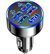 Car Charger USB C with LED Voltage Display,6 Ports PD and QC3.0 Car Cigarette Lighter Adapter for...
