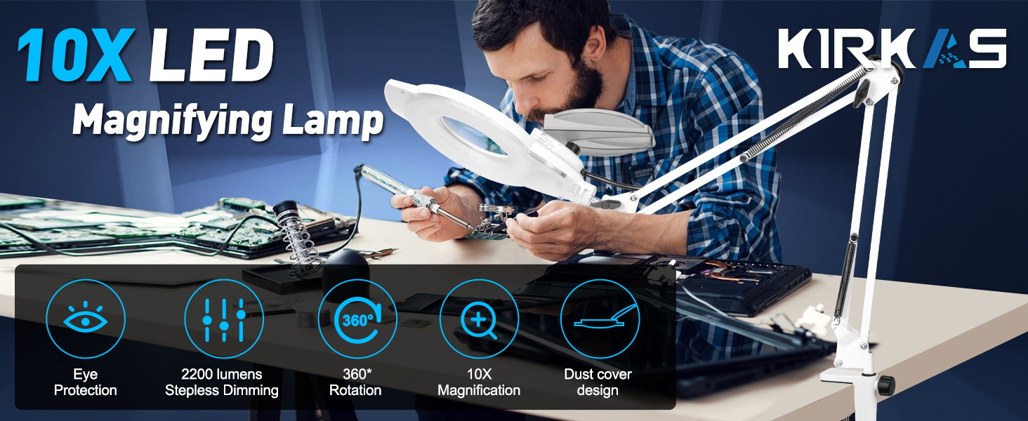 10X LED Magnifying Lamp with Clamp