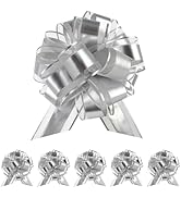 6 Inch Gift Wrapping Bows, Sliver Big Pull Bow for Gift Baskets, 6 Pcs Pre Made Bows for Friends ...