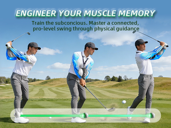 Three stages of a golf swing for engineer muscle memory and body connection