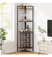 Tribesigns Corner Wine Rack with Glass Holder and Storage Shelves, 4 Tier Corner Bar Corner Wine ...