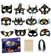 OHOME Halloween Games - 24 PCS Rainbow Scratch Mask | Kids Halloween Crafts Treats Toys Gifts - M...