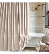 AmazerBath Farmhouse Shower Curtains for Bathroom, Tan Shower Curtain with Tassels, Rustic Shower...