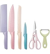 Sumteene 6 Pcs Colorful Knife Set, High Carbon Stainless Steel Kitchen Knife Set with Non-Stick C...