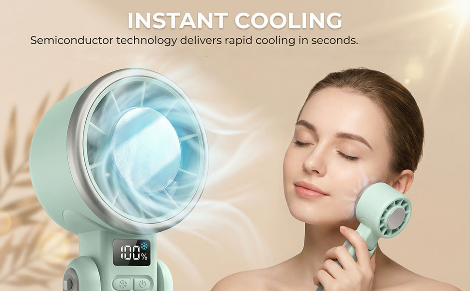 This mini fan features a unique ice cooling function.