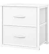 DAOUTIME Stackable Storage Drawers, White Closet Organizer with Wooden Top &amp; Metal Frame, Closet ...