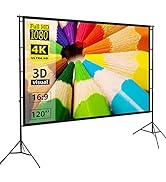 Projector Screen and Stand, Towond 120 inch Indoor Outdoor Projection Screen, Portable 16:9 4K HD...