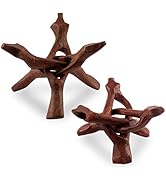 Wish Well 2 Piece Wooden Tripod Stand - 4" &amp; 6" Hand-Carved Room Decor Holder ~ Ideal for Abalone...