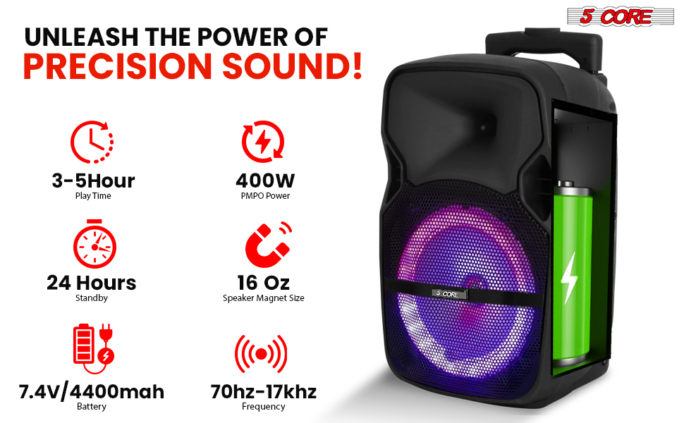 DJ Speakers 10 inch, Rechargeable Powered PA System, Speaker Bluetooth