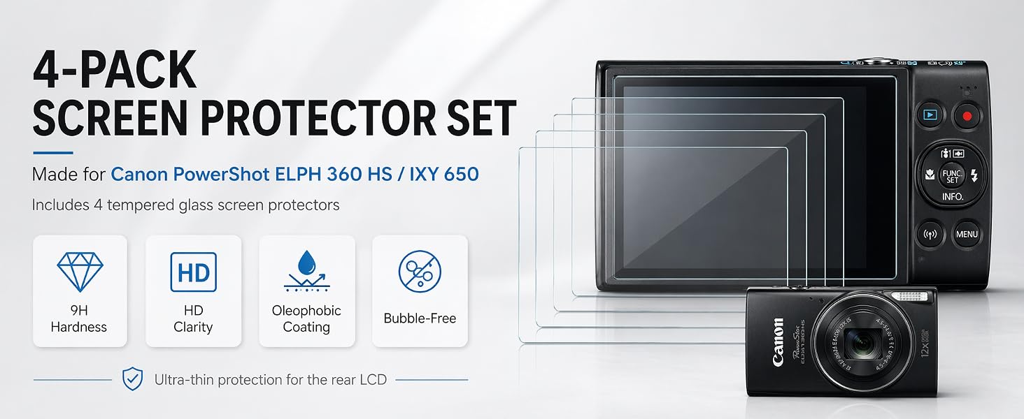 Canon ELPH 360 HS screen protectors 4-pack