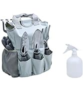 MeiJia Garden Tool Set, 9 Piece Hand Tool Kit Garden Canvas Apron with Storage Pocket, Outdoor To...