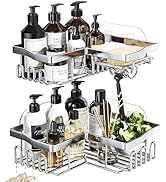 Shower Caddy Corner with Soap Holder, 2 Pack Stainless Steel Shower Organizer Corner with 11 Hook...