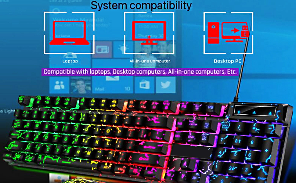 Wired Crack Rainbow Gaming Keyboard,