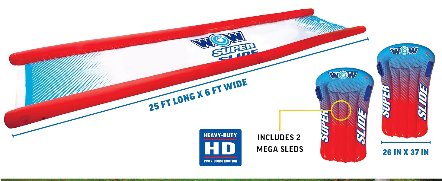 25 FT long x 6 FT Wide Slide, Includes 2 Mega Sleds 26 IN x 37 IN