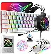 60% Mechanical Gaming Keyboard Mouse Gaming Headset Mouse pad and PBT Pudding Keycaps,5 in 1 Wire...