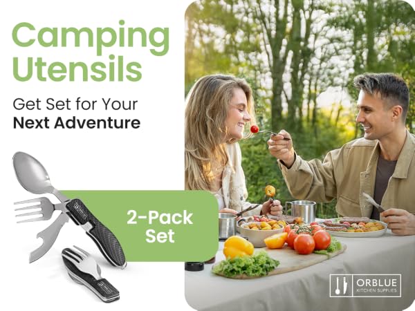 4-in-1 Camping Utensils 2-Pack Portable Travel Backpacking Cutlery