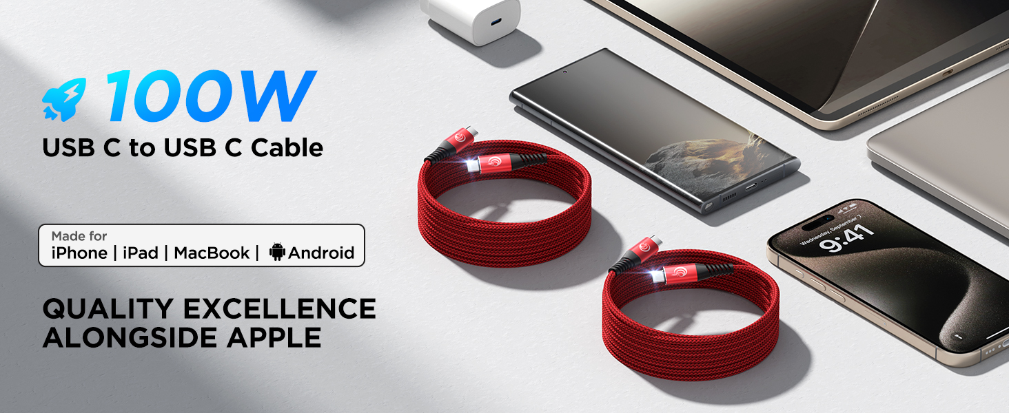 USBC to USBC 100W [10ft/2 Pack] USB C to USB C Fast Charging Cable Braided C to C Charger Cord 5A