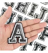 35 Pcs Sequin Iron on Letters Black and Silver Letter Patches Iron on Glitter Letters for Clothin...
