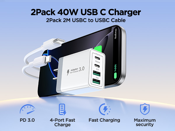 USB C Charger 40W 4-Port Fast Charging Block