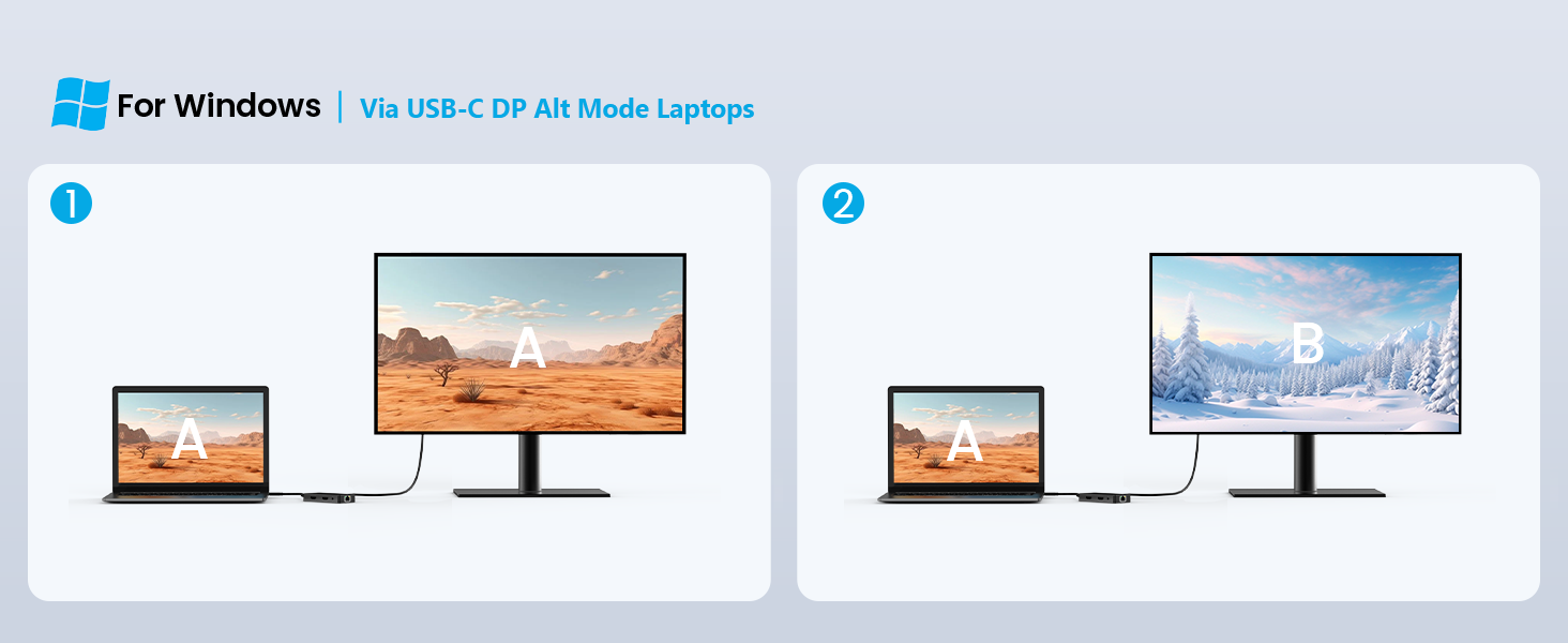 For windows: Via USBC DP Alt Mode Laptops