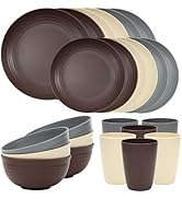 Quatish 24 Piece Plates and Bowls Sets for 6, Unbreakable Dinnerware Sets, Dish Set for Camping, ...