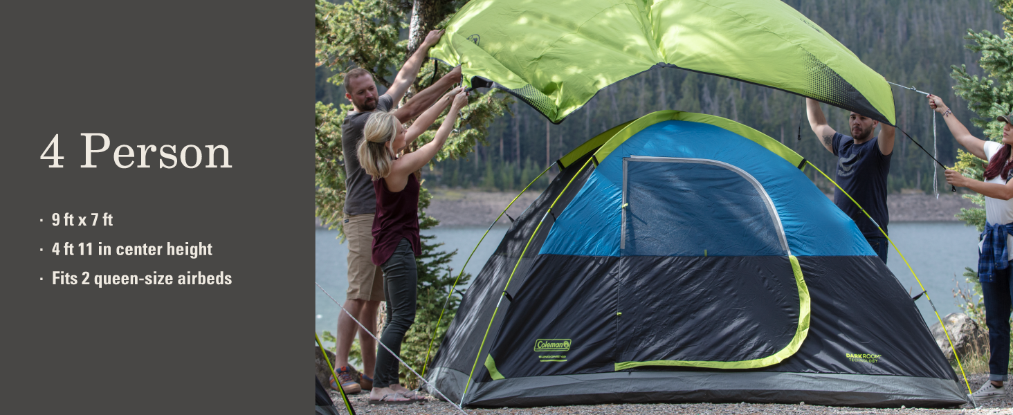 four person tent capacity height size rainfly weather comfort big outdoor coleman friend lake hike