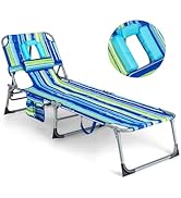Goplus Tanning Chair, Folding Beach Lounge Chair with Face &amp;Arm Hole, 5-Position Adjustable,Remov...