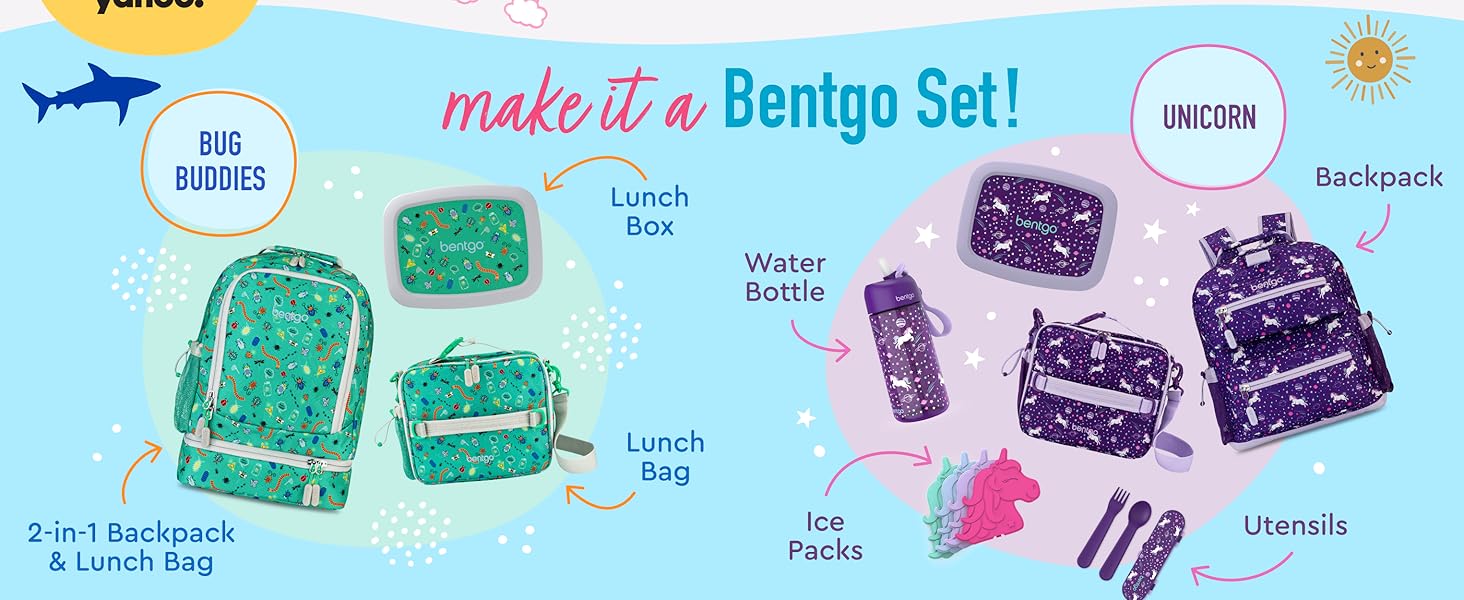 make it a bentgo set bundle mix and match backpack lunch box bag utensils water bottle ice packs