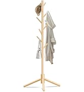 Unisakey Durable Wooden Coat Rack Stand(New Nature), Freestanding Coat Rack with Stable Triangula...