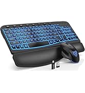 SABLUTE Ergonomic Wireless Keyboard and Mouse Combo - Wave Keyboard with Soft Leather Wrist Rest,...