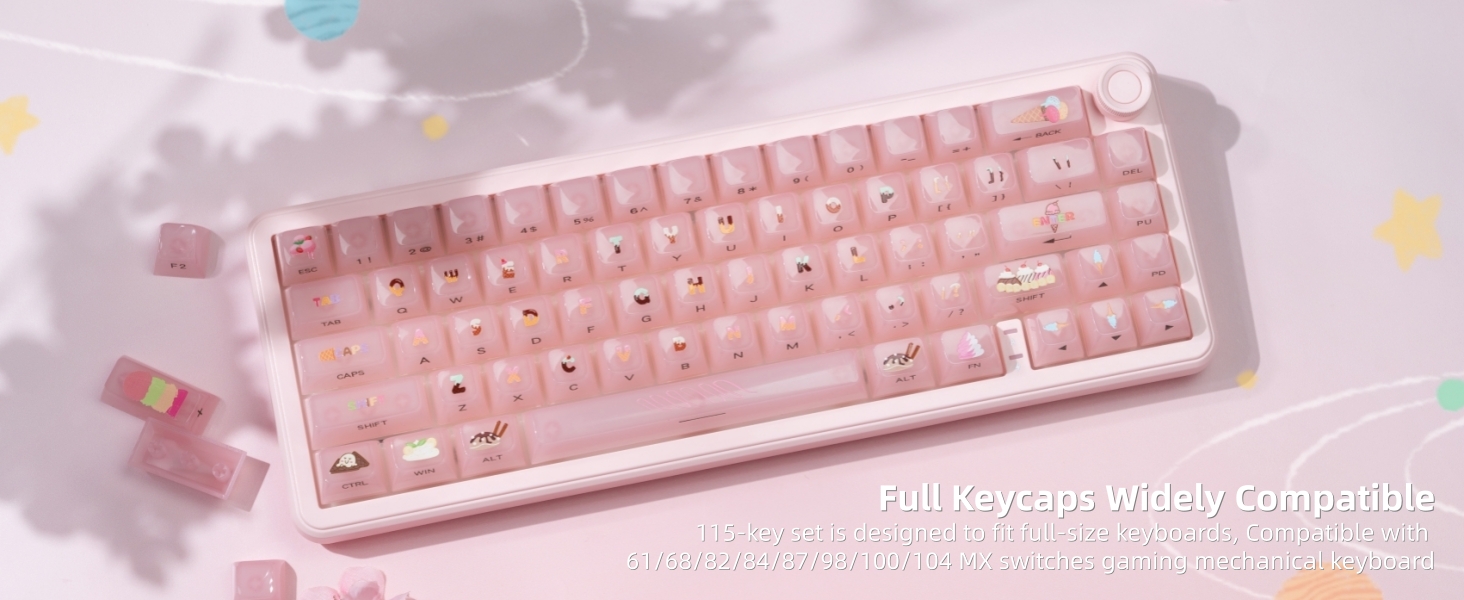 Womier Keyboard Keycaps Jelly - Ceramic Keycaps Style, Clear Ice-Cream Pink Cute Key cap